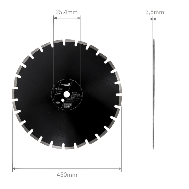 PRODIAMANT Diamantscheibe 450 mm x 25,4 mm Abrasiv für Strassen, Asphalt, Estrich, Leichtbeton, fris