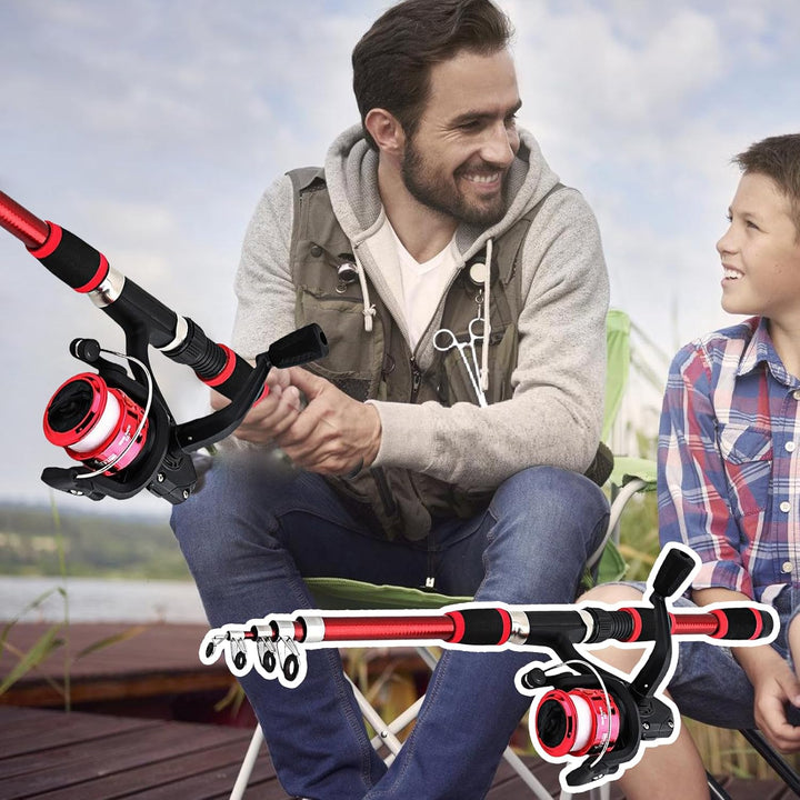 Angelset für Kinder, Rot 1.8m Kinderangel Starter Set, Angelrute Set Kinder mit Angelrolle und Köder