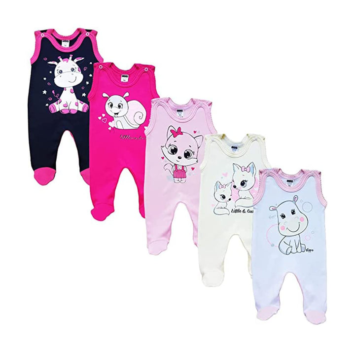 Unisex Baby Strampler mit Aufdruck aus 100% Baumwolle im 5er Pack. Baby Strampler für Mädchen Baby S