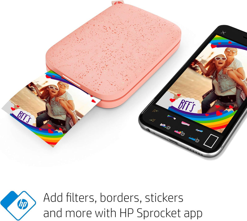 HP Sprocket Portable 5x7.6 cm Sofortbilddrucker (Rosa) Drucken Sie Bilder auf Zink Sticky-Backed Pap