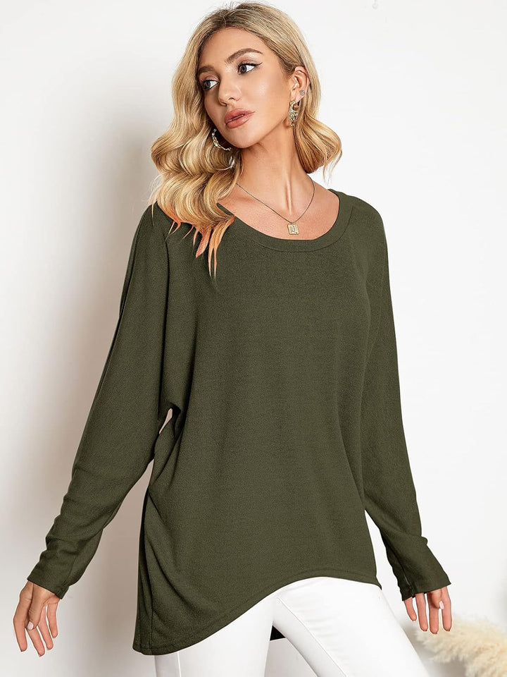 Damen Lose Asymmetrisch Jumper Sweatshirt Pullover Bluse Oberteile Oversize Tops, S Armee-gr&#xFC;n