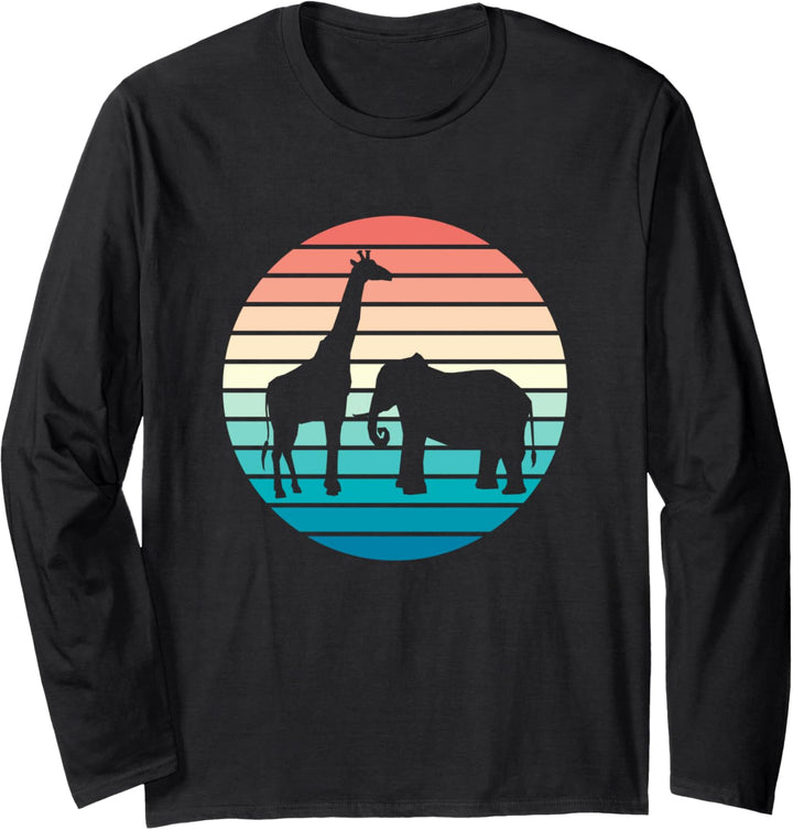Retro Giraffe Elefant Vintage Design Elefant Giraffe Langarmshirt