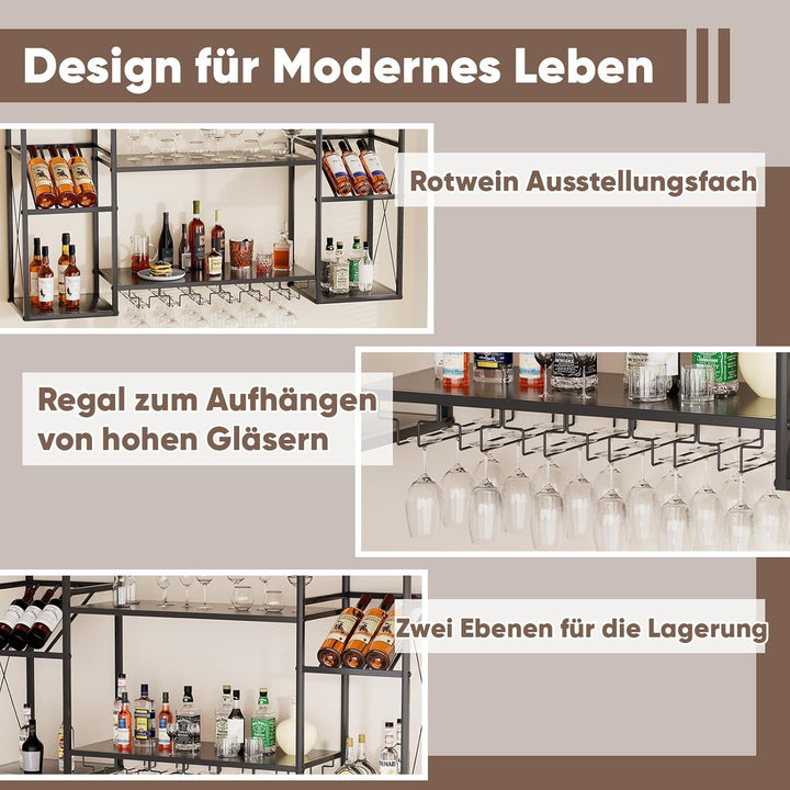 uyoyous 2 Ebenen Metall Weinregal Wand, 48 Zoll Industriell Wandweinregal mit 6 Glashaltern, Barrega