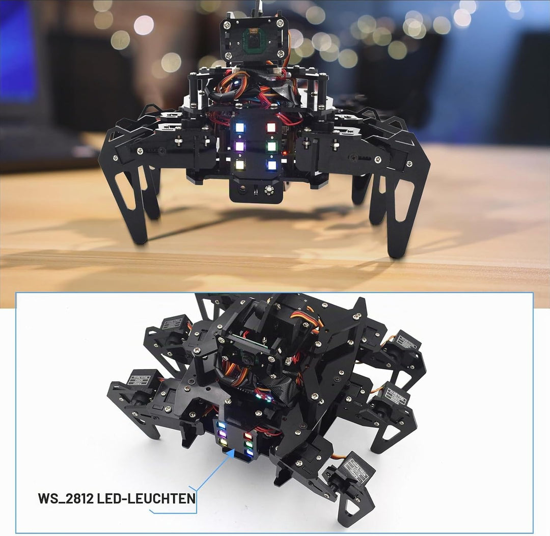 Adeept RaspClaws Hexapod Spider Robot Kit für Raspberry Pi 4/3 Modell B+/B, STEAM Crawling Robot, Op
