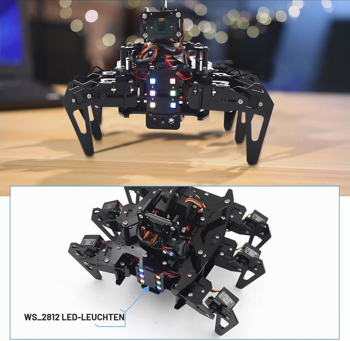 Adeept RaspClaws Hexapod Spider Robot Kit für Raspberry Pi 4/3 Modell B+/B, STEAM Crawling Robot, Op