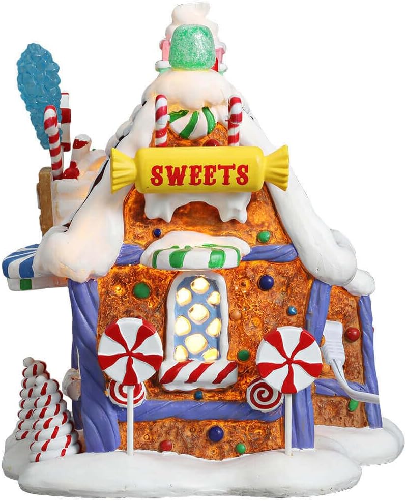 Lemax - The Candy Shop - Beleuchtetes Lebkuchenhaus - Höhe: 17cm - Batteriebetrieben - Porzellan - T
