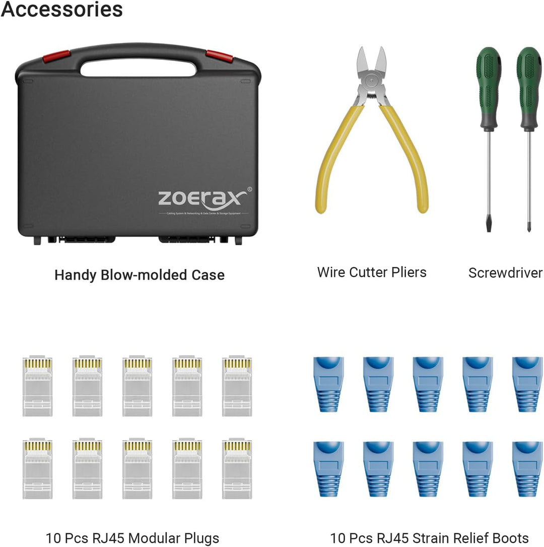 Netzwerk-Werkzeugset, ZOERAX 11 in 1 Professionelles RJ45 Crimpwerkzeug-Kit - Pass Through Crimper,