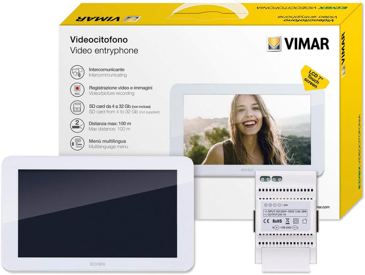 VIMAR K40937 Zusatz-Touchscreen-Freisprech-Monitor LCD 7in für Videosprechanalagen-Set, Netzgerät, m