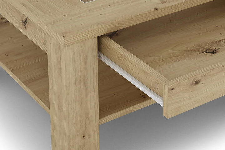 byLIVING Couchtisch Ralph/moderner Sofatisch mit Glaseinlage und grosszügiger Schublade in Artisan E