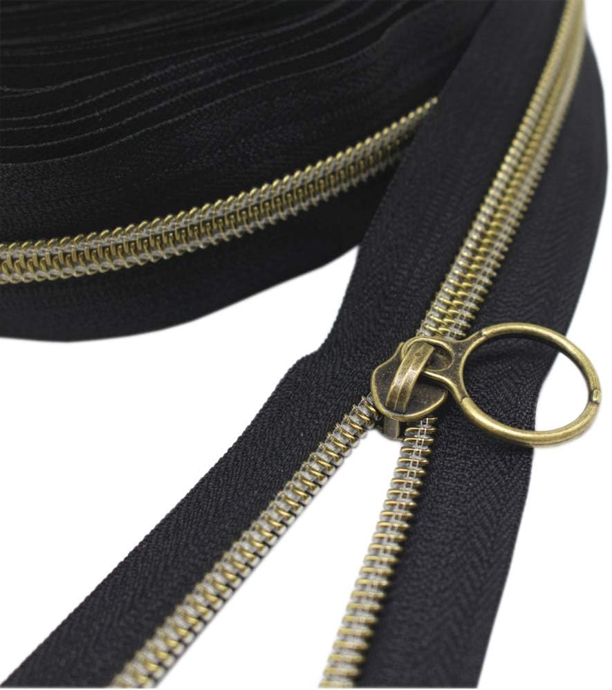 YaHoGa 9 m bronzefarbene endlos Reissverschluss Meterware Schwarze Reissverschluss 6mm-Spirale + 20