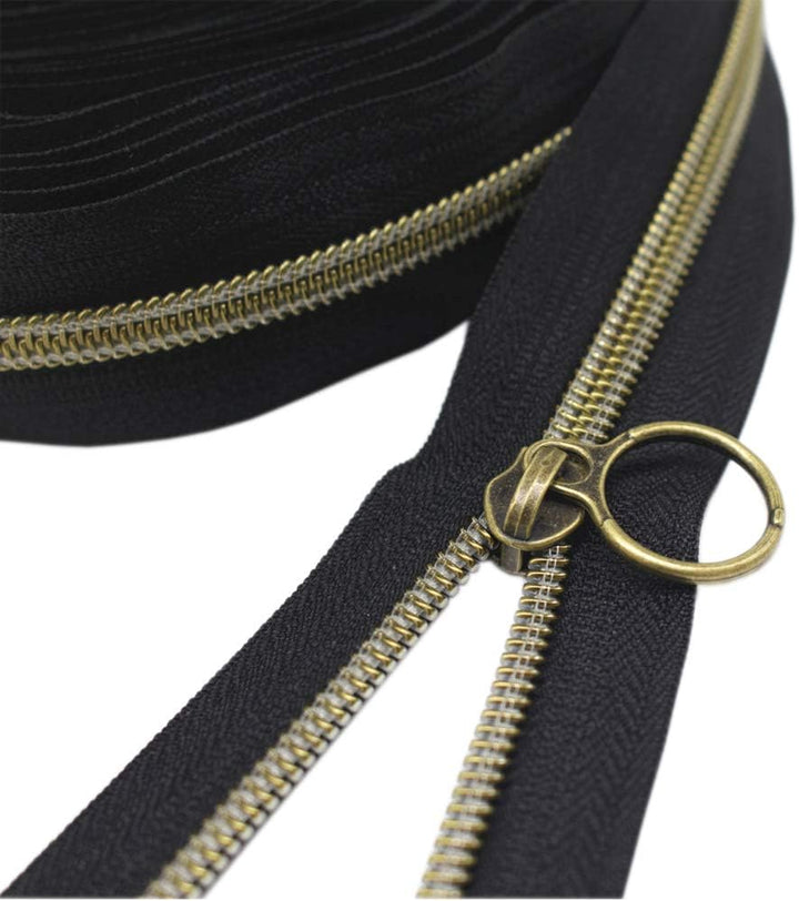 YaHoGa 9 m bronzefarbene endlos Reissverschluss Meterware Schwarze Reissverschluss 6mm-Spirale + 20