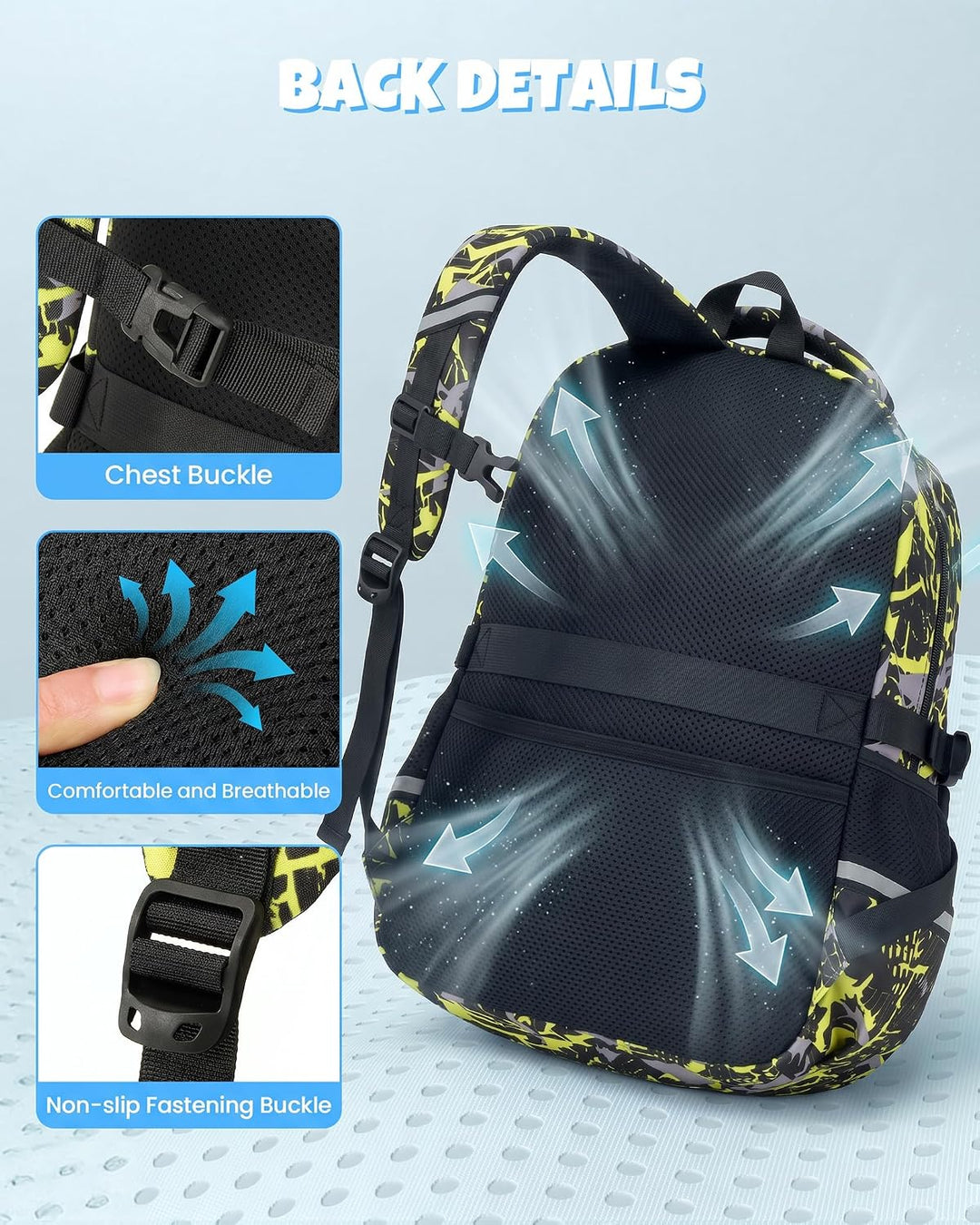 Schulrucksack Jungen Teenager 3 Teilig, Schultasche Kinder für 3. bis 7. Klasse mit Lunch Tasche Fed