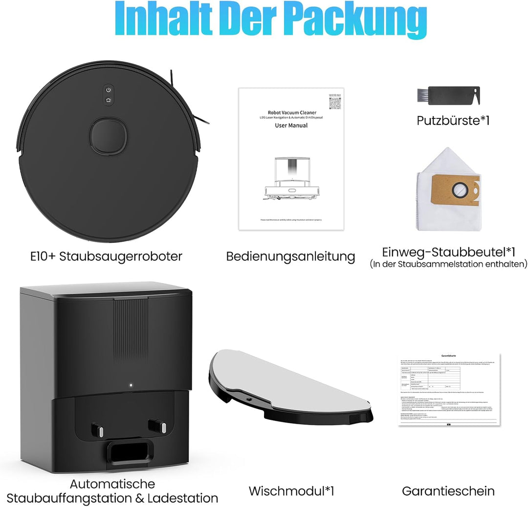 E10+ Saugroboter mit Wischfunktion, Staubsauger Roboter mit Absaugstation 3.5L, 8000Pa Saugkraft, Li