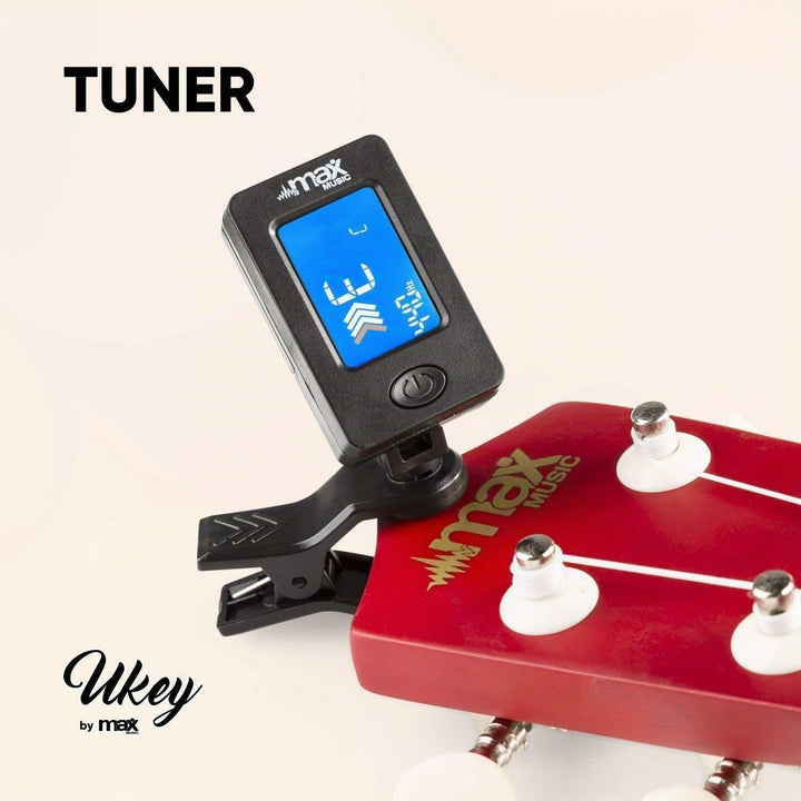 MAX UKEY Ukulele Komplett Set inkl. Plektren, digitalem Stimmgerät und Tasche, 21" mini Gitarre, Uku