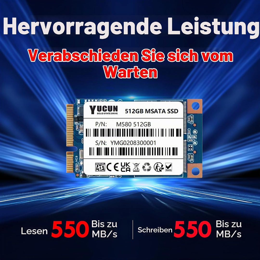YUCUN MSATA III Interne Solid State Drive 512GB SSD, 512GB