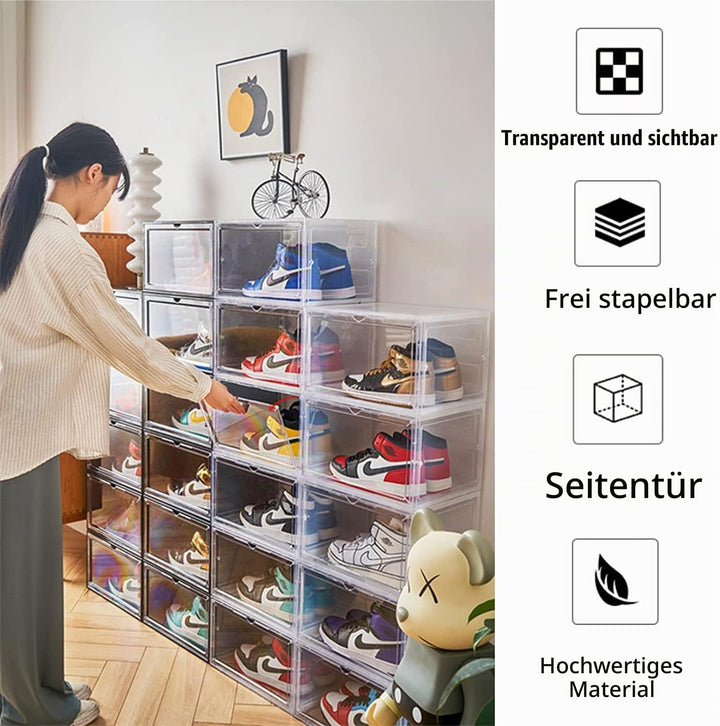 Schuhbox, Transparente Stapelbare Schuh Boxen, Faltbar Durchsichtige Schuhboxen Schuhschrank Aufbewa