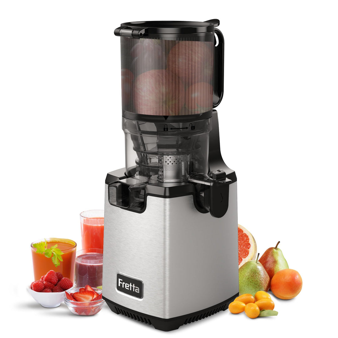 Fretta Slow Juicer Entsafter Gemüse und Obst Testsieger, 250W Edelstahl Saftpresse Elektrisch Obstpr