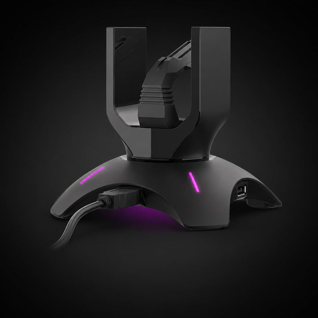 Genesis RGB Kopfhörerständer mit Mouse Bungee und USB Hub, Gaming Headset Halter mit 2X USB 2.0, Kab