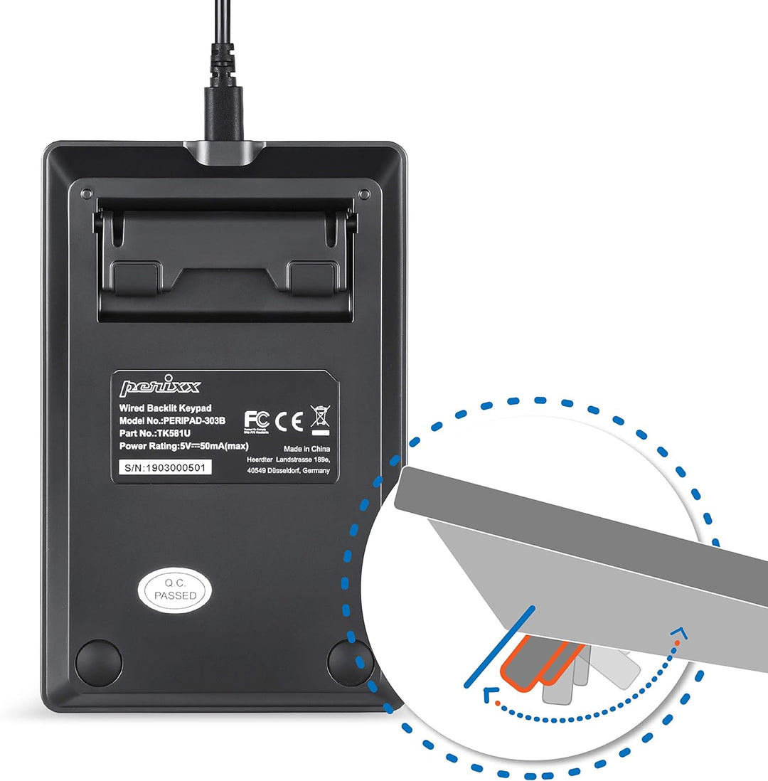 Perixx PERIPAD-303 Mechanischer Nummernblock mit Hintergrundbeleuchtung - USB - 22 Tasten - Brauner