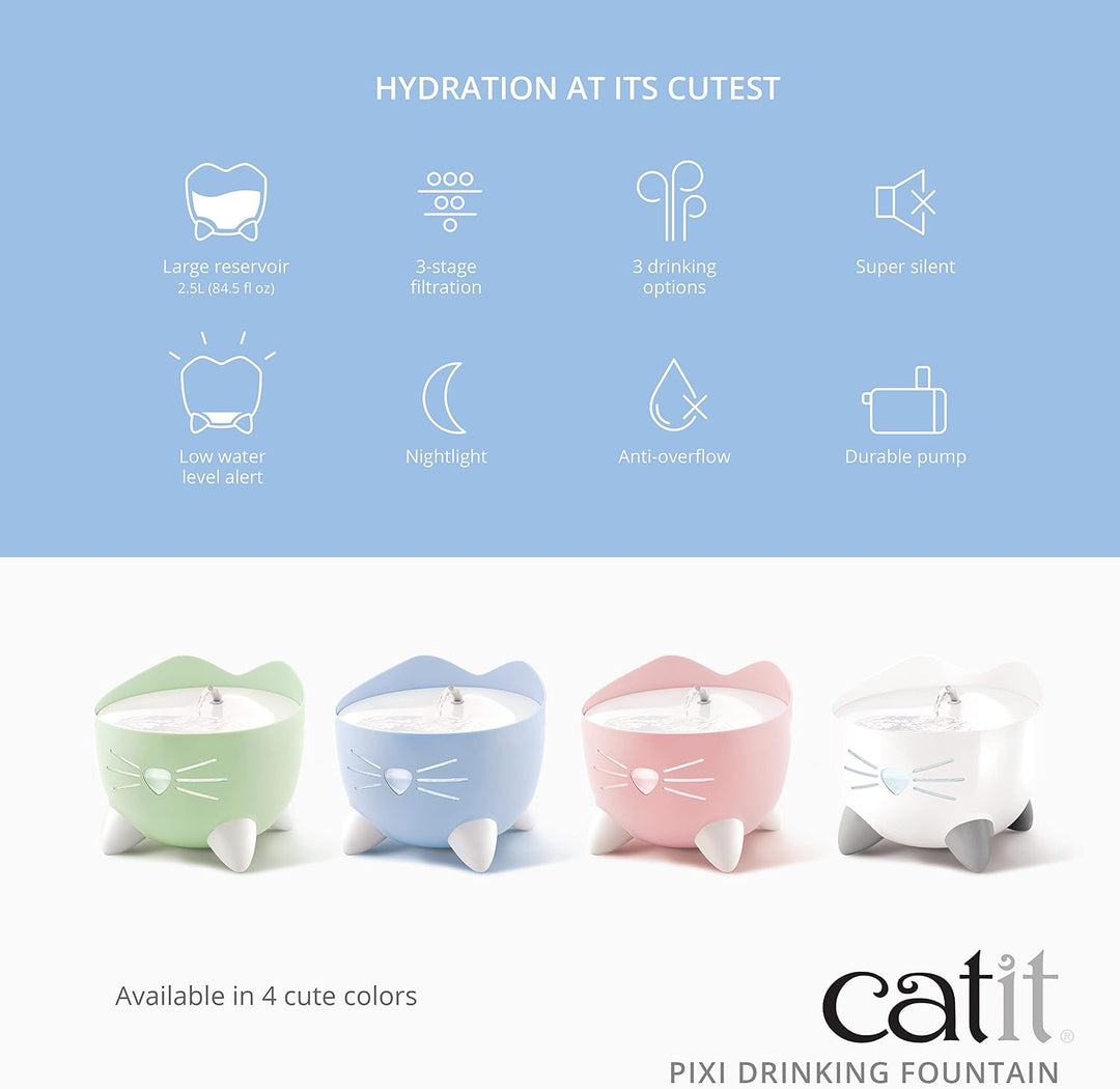 Catit 43717 Pixi Trinkbrunnen für Katzen, 2,5L, blau blau 1 Stück (1er Pack), blau 1 Stück (1er Pack