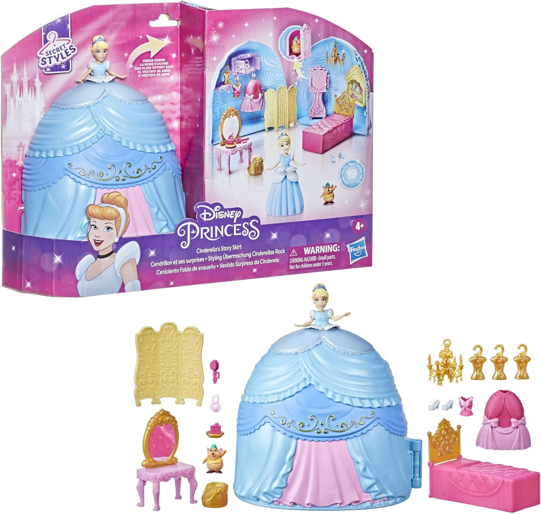 Disney Prinzessin Styling Überraschung Cinderellas Rock, Spielset mit Puppe, Möbeln und Modezubehör,