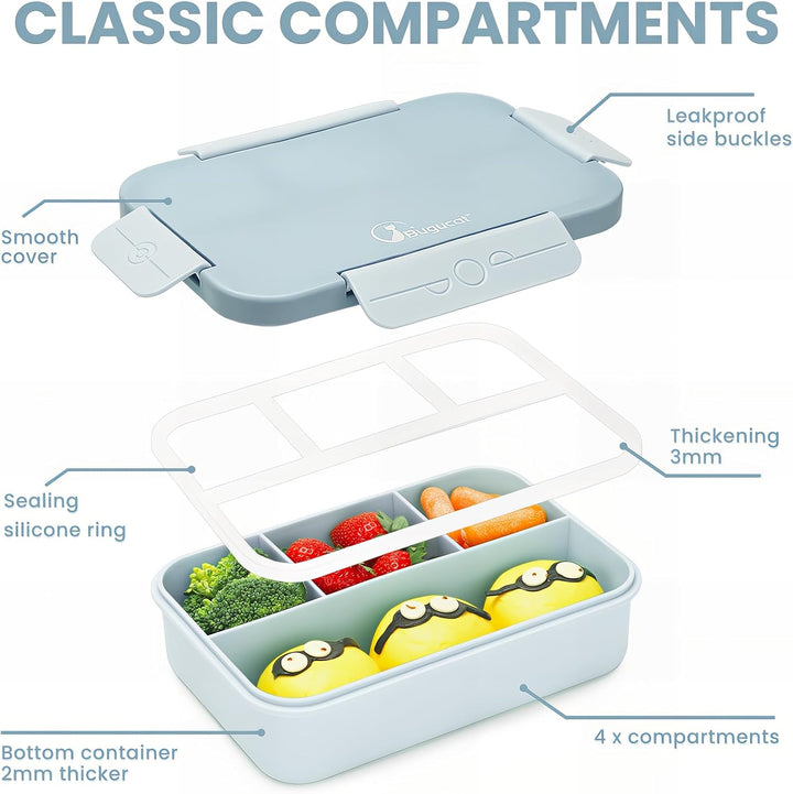 Bugucat Brotdose Kinder mit Fächern 1300ML 2 Set,Lunchbox Kinder Auslaufsicher mit 4 Fächern,Lunch B