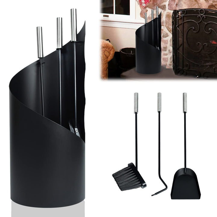 LZQ Kaminbesteck Schwarz 4-tlg. Modern Edelstahl Kaminzubehör, Kaminofen Zubehör Set mit Schürhaken,