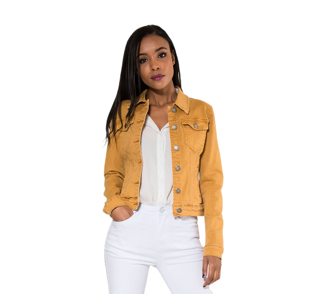 Nina Carter J212 Damen Slim-Fit Jeansjacke – Farbige Übergangsjacke mit Kent-Kragen und Taschen – Fr