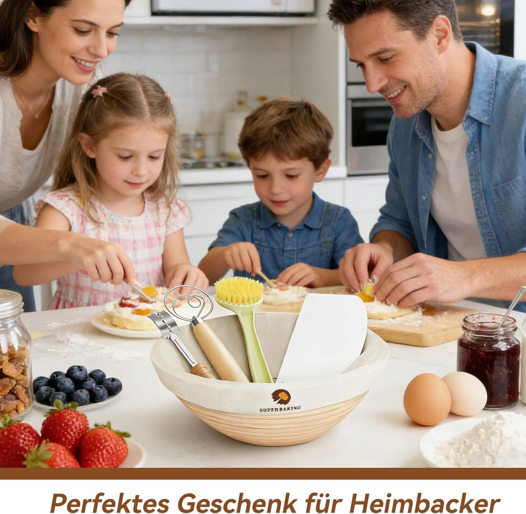 Sauerteig Starter Set, 12 Stück Gärkorb Brot Set, 9 Zoll Rattan Sauerteig Brot Gärkorb mit Kompletts