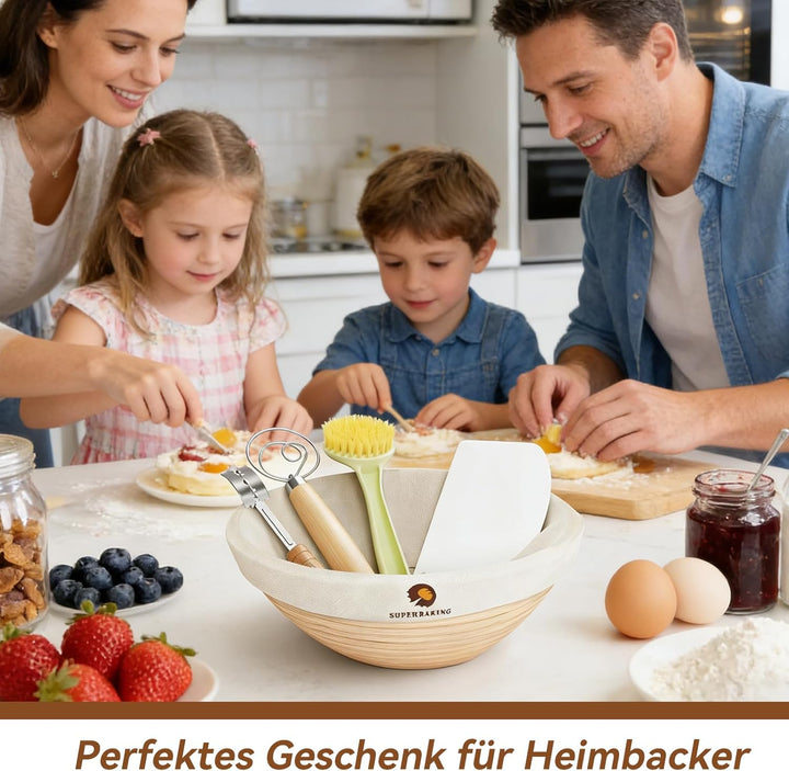 Sauerteig Starter Set, 12 Stück Gärkorb Brot Set, 9 Zoll Rattan Sauerteig Brot Gärkorb mit Kompletts