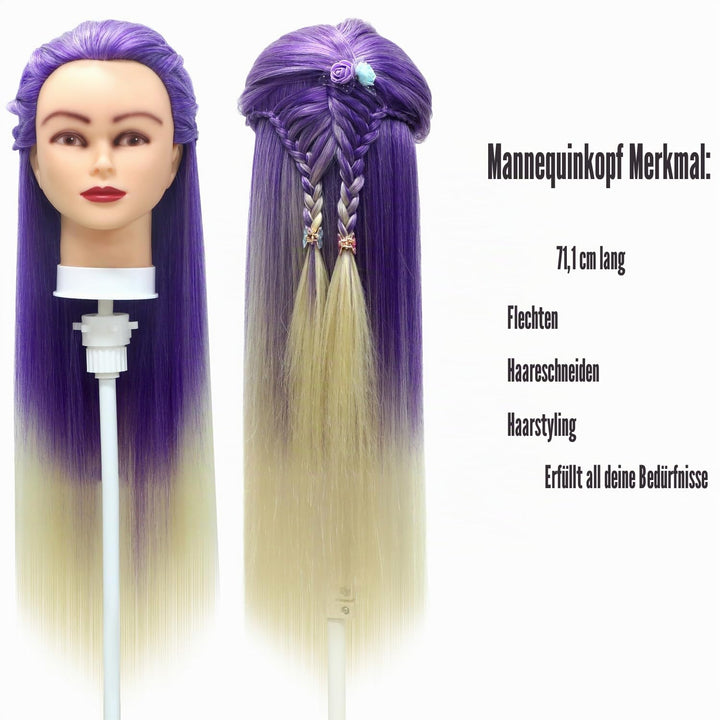 Trainingsköpfe, 28 inch Frisierkopf 100% Synthetikfaser-Haar Übungskopf, Frisurenkopf Ausbildung Kop