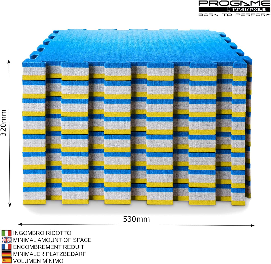 ProGame Kit 8 Stück Tatami Matte 4 cm PERFORMANCE-HOME 50x50 cm Judomatte Gelb/Blau, Gelb/Blau