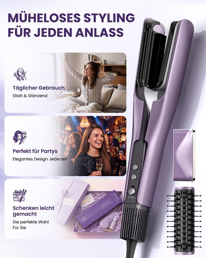 HITTIONA Air Haarglätter Föhn 3 in 1 - Nass-zu-Trocken Glätteisen mit Föhndüse &amp; Volumenbürste, Troc