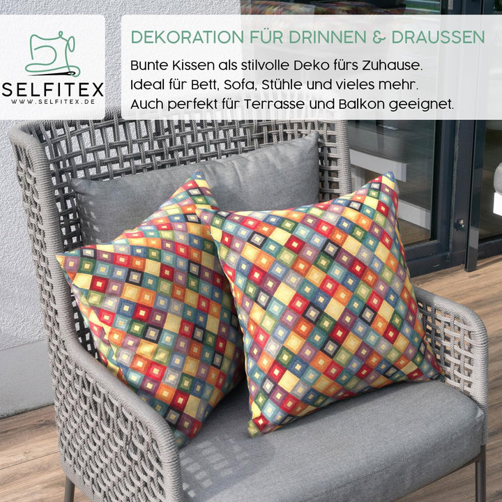 Selfitex 2er Set Bunte Couchkissen 50x50 cm, Sofakissen mit Füllung und Bezug, kuschelweiches Leseki