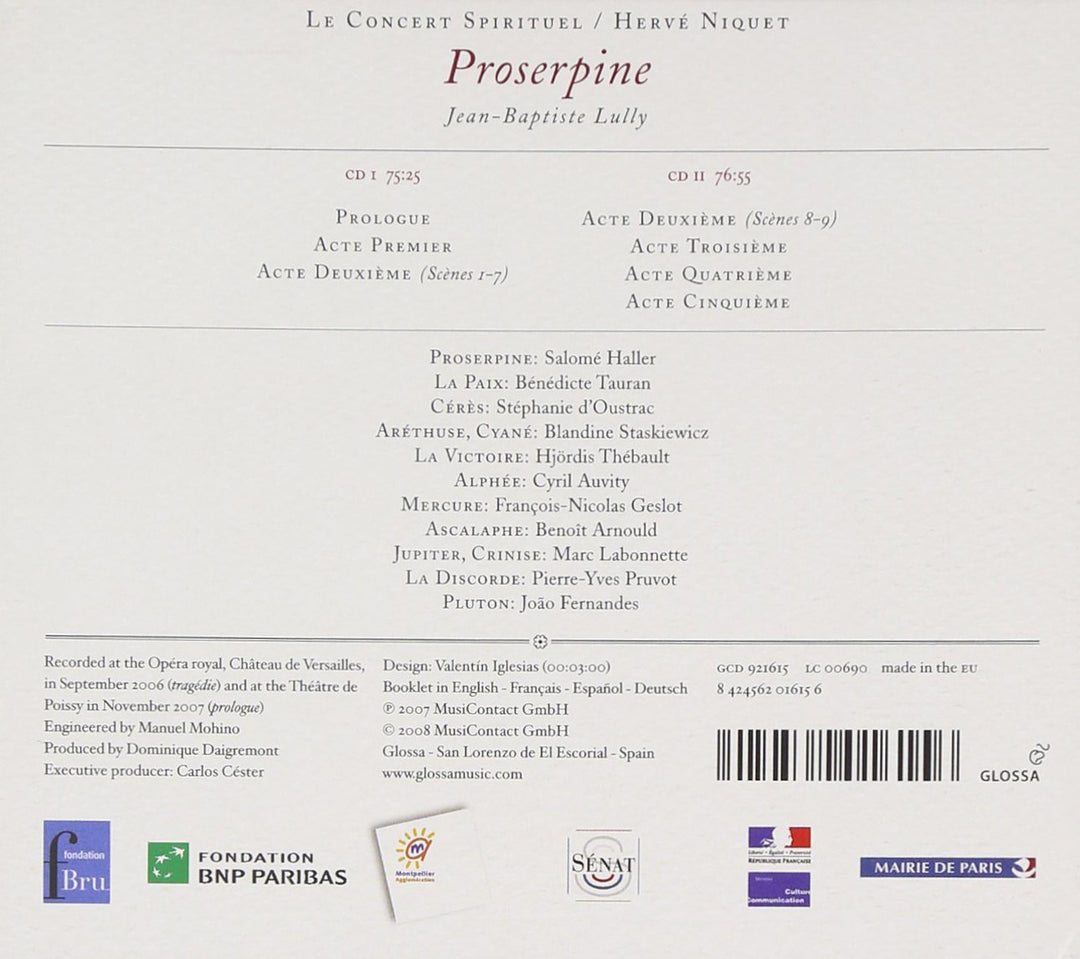 Jean-Baptiste Lully: Proserpine, Audio-CD