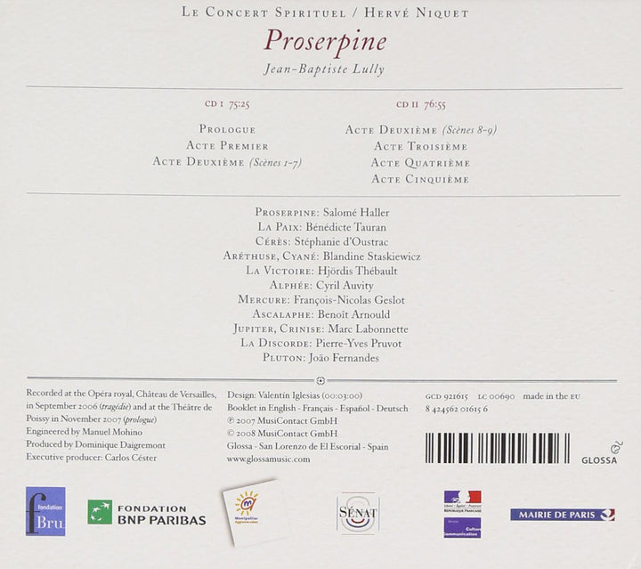 Jean-Baptiste Lully: Proserpine, Audio-CD