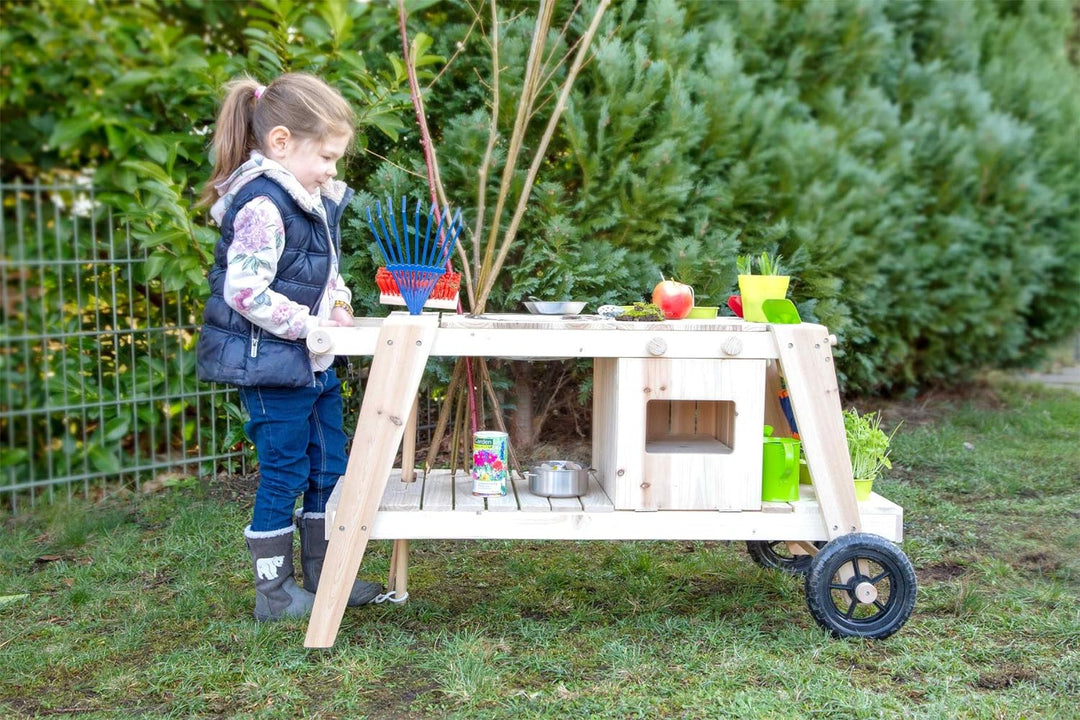 small foot Matschküche aus massivem und witterungsbeständigem Holz für Kinder ab 3, Outdoorküche mit