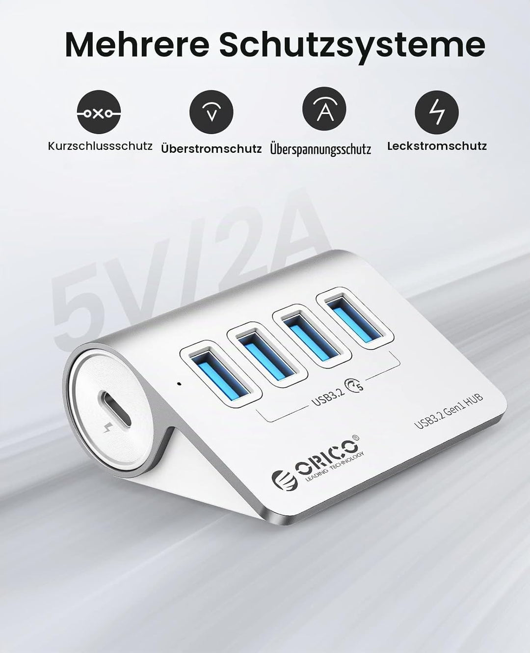 USB C Hub, ORICO USB C 3.2 GEN 1 Hub 5Gbps, 4-Port Aluminium USB Verteiler mit 0.5M USB C Kabel, USB