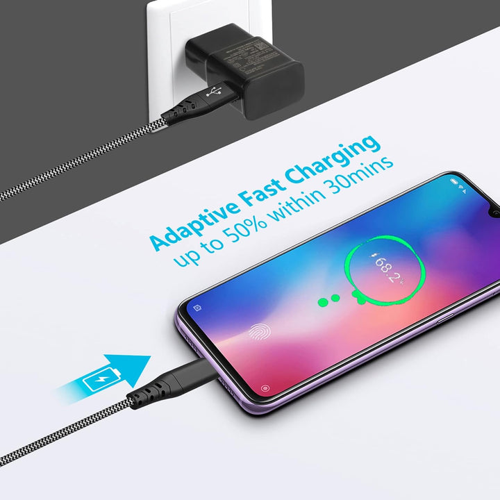 Adaptive Fast Ladegerät mit USB-C Nylon Schnellladekabel 2 M, Original-Fast-Ladung QC3.0 kompatibel