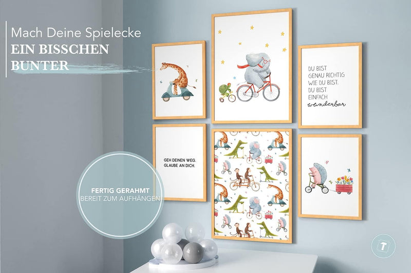 Papierschmiede® Bilder Kinderzimmer Kids Mood Poster Set Fahrrad Tiere, Gerahmte Bilder fürs Kinderz