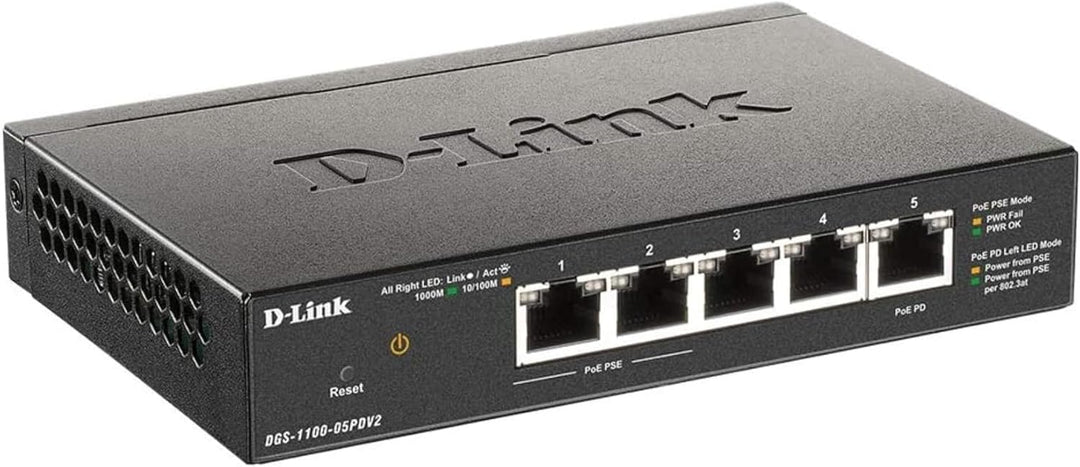 D-Link DGS-1100-05PDV2, 5-Port Layer 2 Gigabit PoE-powered PoE Smart Switch (3x 10/100/1000 Mbit/s B