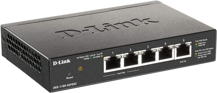 D-Link DGS-1100-05PDV2, 5-Port Layer 2 Gigabit PoE-powered PoE Smart Switch (3x 10/100/1000 Mbit/s B