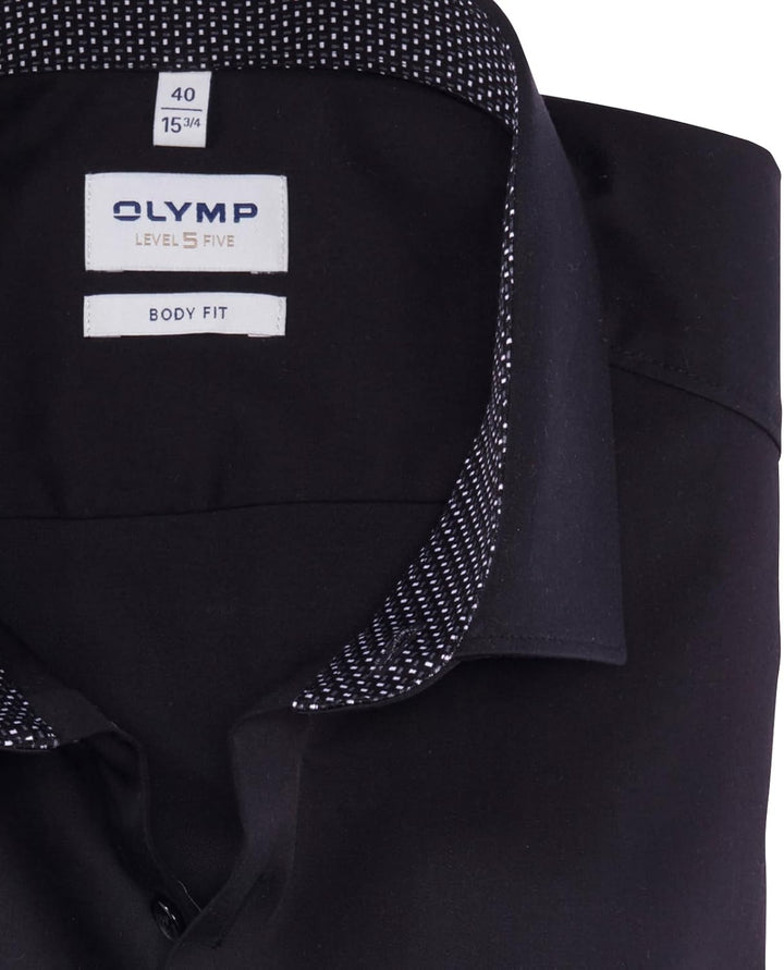 OLYMP Herren Businesshemd Langarm Level Five,Satin,Body fit,Modern Kent 45 Schwarz 68, 45 Schwarz 68