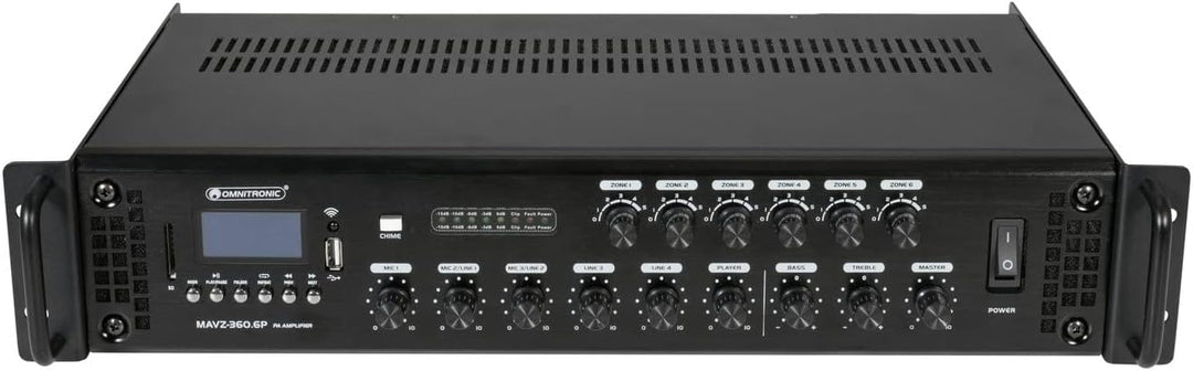 OMNITRONIC MAVZ-360.6P ELA-Mischverstärker | 6-Zonen-ELA-Mono-Mischverstärker, MP3-Player &amp; IR-FB, Z