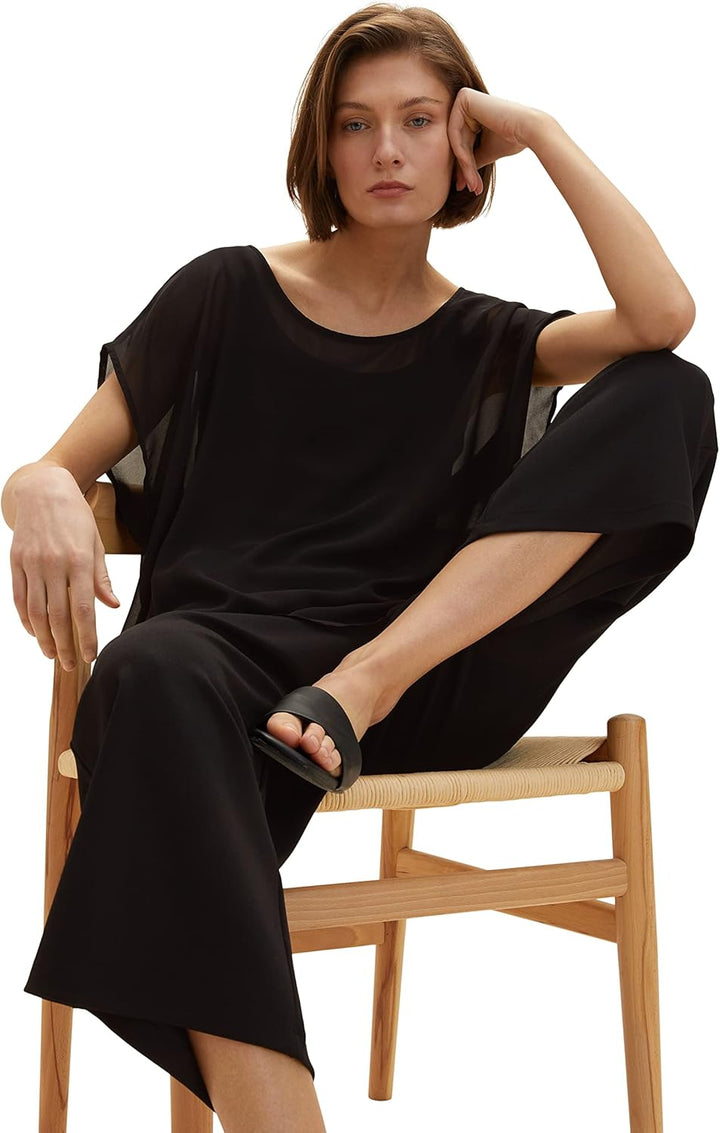 TOM TAILOR Damen T-Shirt mit Überwurf XXS 14482 - Deep Black, XXS 14482 - Deep Black