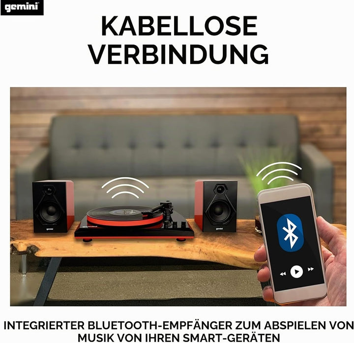 Gemini TT-900 - RED | Plattenspieler mit Soundsystem - Bluetooth - Komplettsystem