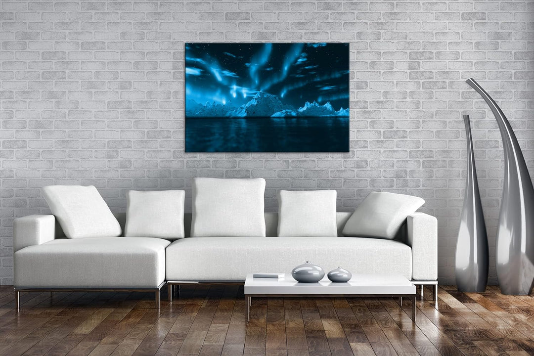 deyoli atemberaubender Polarlichter Format 80x60 Effekt: Monocrome Blau als Leinwandbild, Motiv fert