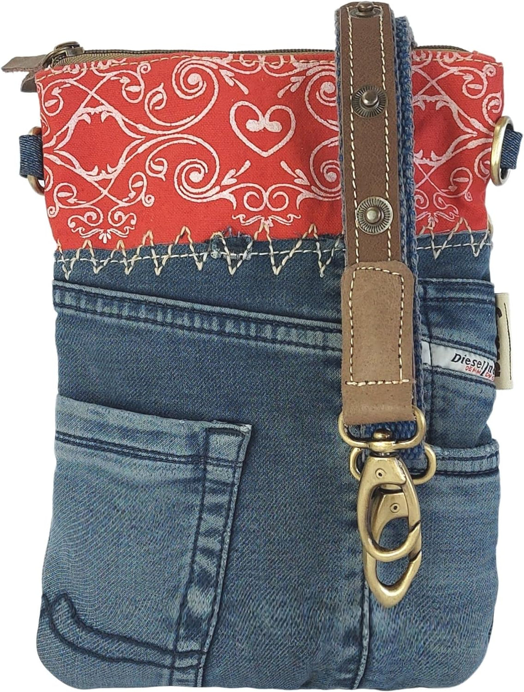 Sunsa Damen Tasche/Umhängetasche. Kleine Bag aus Canvas & Recycelte Jeans. Nachhaltige Taschen. Cros