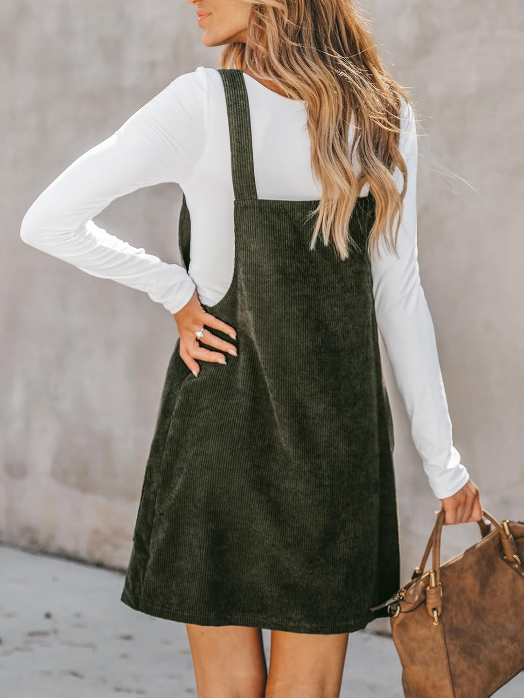 CUPSHE Damen Latzrock Quadratischer Ausschnitt Hosenträger Taschen Cord Latzkleid Overallkleid Freiz