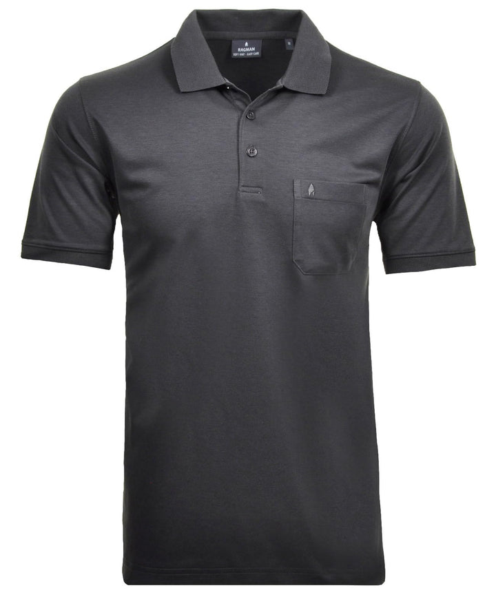 RAGMAN Herren Softknit-Polo mit Brusttasche, Kurzarm S Anthrazit-019, S Anthrazit-019